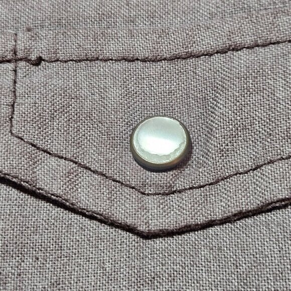 VTG Mens Casual LS Snap Pearl Button Shirt Med Taupe Work wear Normcore - Picture 7 of 14